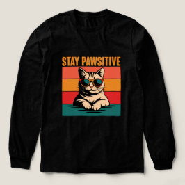 Camiseta Triblenda Diseño Retro de Gato 'Mantén la Garra Positiva'