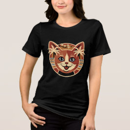 Camiseta Triblenda Diseño Retro de Gato Tropical