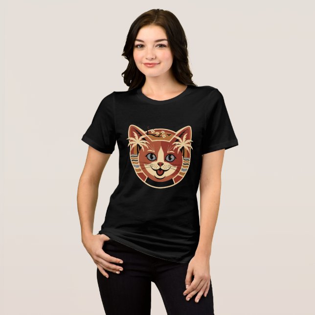 Camiseta Triblenda Diseño Retro de Gato Tropical (Anverso Completo)