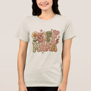Camiseta Triblenda Diseño Retro de Mama Suave Bordado - Flora Vintage