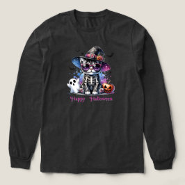 Camiseta Triblenda Disfraces Skeleton Cat-Halloween