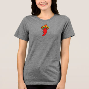 Camiseta Triblenda Diva de Pimienta Kawaii Mexicana Sombrero Rojo Cal
