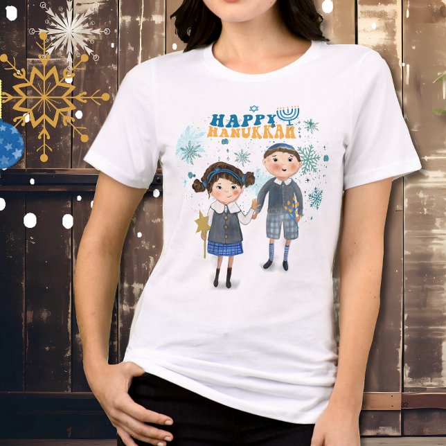 Camiseta Triblenda Divertida pareja judía cuta Feliz Hanukkah (Funny Cute Jewish Couple Happy Hanukkah Tri-Blend Shirt)