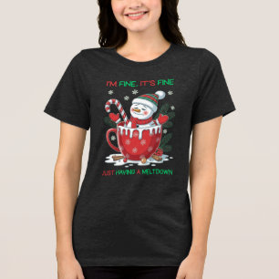 Camiseta Triblenda Divertido Muñeco de Nieve Derritiéndose Navidad