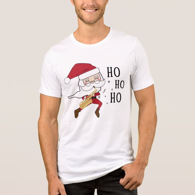 Camiseta Triblenda Divertido Santa Jugando Música Tradicional Saxofón (Anverso)