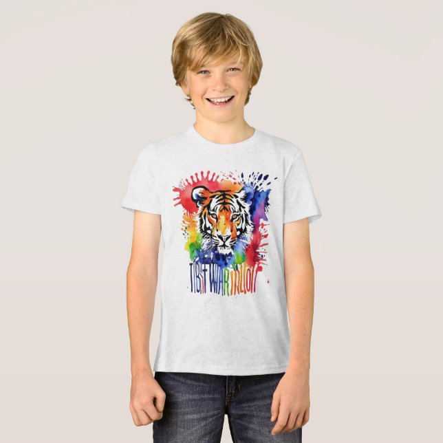 Camiseta Triblenda Divertido tigre colorido de acuarela (Anverso Completo)