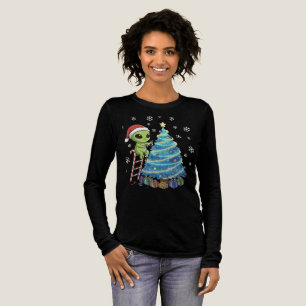 Camiseta Triblenda Divertido y Lindo Santa Alien Decorando la Navidad