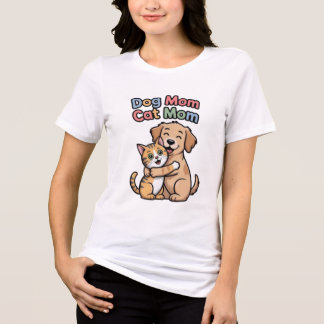 Camiseta Triblenda Dog Mom Cat Mom Cute Dog And Cat Hug Women T-Shirt
