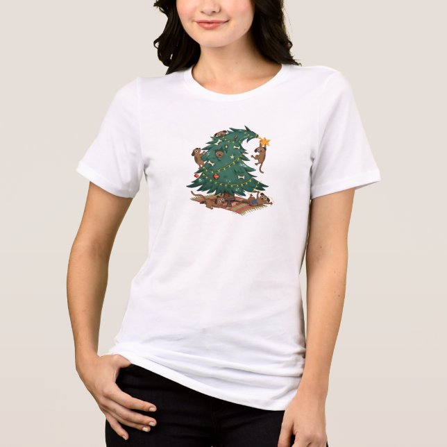 Camiseta Triblenda Dogs Christmas Tree Attack Funny Holiday Gift (Anverso)