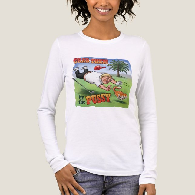 Camiseta Triblenda Donald Trump Chasing a Cat – Political Cartoon (Anverso)