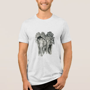 Camiseta Triblenda Dos elefantes con hojas