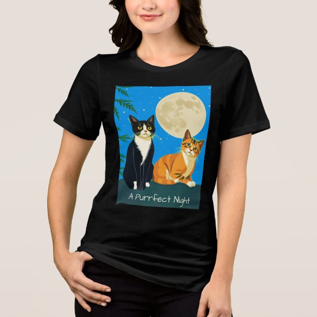 Camiseta Triblenda Dos gatos bajo la luna llena (Anverso)