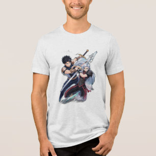 Camiseta Triblenda Dos guerreros de anime chocando con espadas,