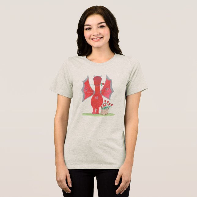 Camiseta Triblenda Dragón con rosas rojas (Anverso Completo )