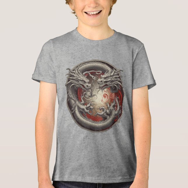 Camiseta Triblenda Dragones Yin Yang - Equilibrio de poder y espíritu (Anverso)