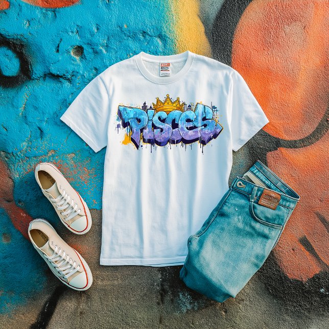 Camiseta Triblenda Dreamy Pisces Zodiac Graffiti aerógrafo con corona (PISCES ZODIAC SIGN)