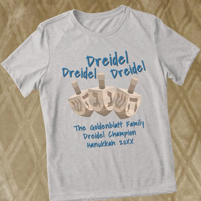 Camiseta Triblenda Dreidel Rustic Oak Champion Hanukkah Funny (Personalize this cute dreidel tee shirt for Hanukkah with your own custom dark blue text)