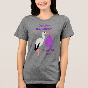 Camiseta Triblenda Ducha de bebé de género neutro con cigüeña bebé pú