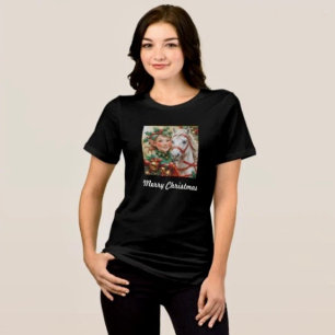Camiseta Triblenda Duende de Navidad de campanas de acebo y caballo