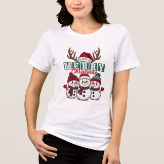 Camiseta Triblenda Dulce familia de muñeco de nieve Feliz Navidad Inv