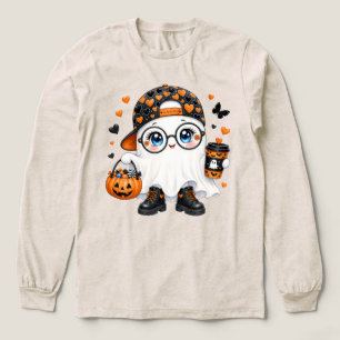Camiseta Triblenda Dulce Fantasma de Halloween con Café y Calabaza