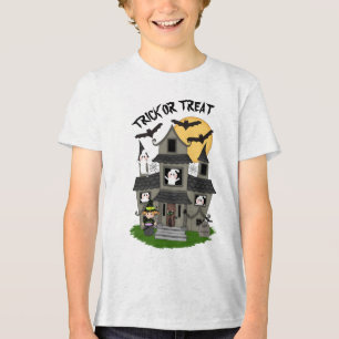 Camiseta Triblenda Dulce o vístete Halloween casa embrujada con bruja