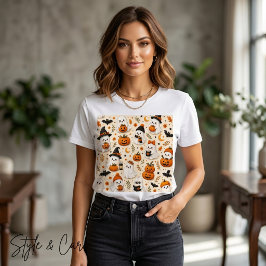 Camiseta Triblenda Dulce Patrón de Fantasmas y Calabazas de Halloween