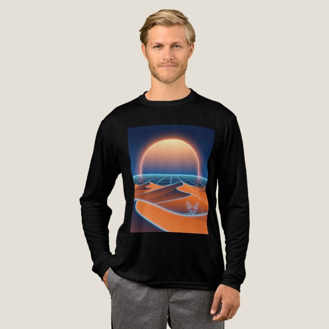 Camiseta Triblenda Dunas Neon - Horizonte Fox, desierto de Synthwave (Anverso Completo)