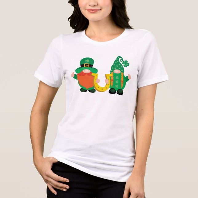 Camiseta Triblenda Dúo del Gnome Afortunado del Día de San Patricio (Anverso)