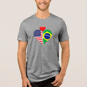Camiseta Triblenda EE. UU. Brasil Corazones banderas Herencias Hispan