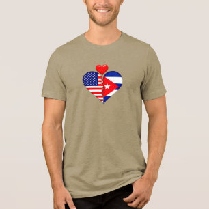 Camiseta Triblenda EE. UU. Cuba Corazón banderas Español Patrimonio H