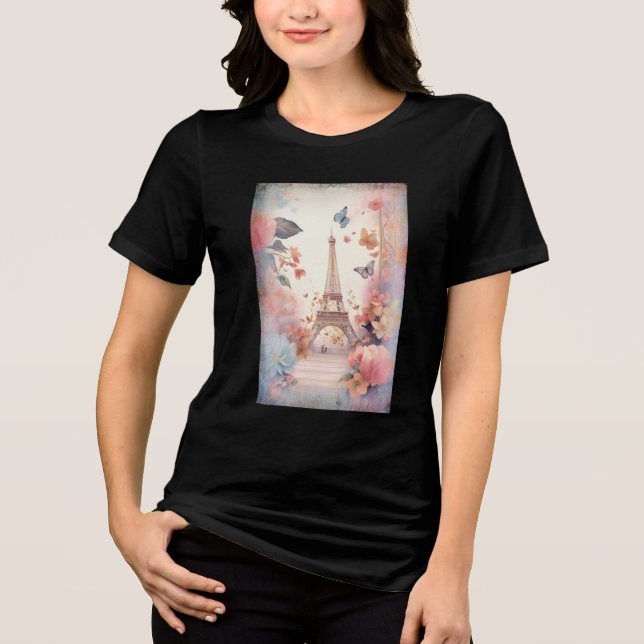 Camiseta Triblenda Eiffel Tower Butterflies and Flowers (Anverso)