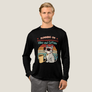 Camiseta Triblenda Ejecutando en vibraciones y cafeína - Retro de gat