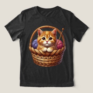 Camiseta Triblenda El Adorable Naranja Kitten en la canasta con yarn