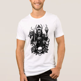 Camiseta Triblenda El demonio sostiene fuego y espada.