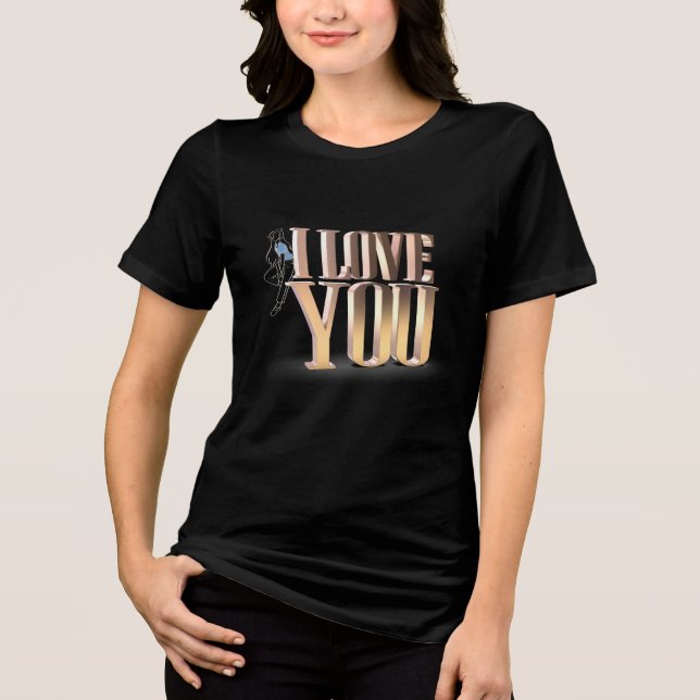 Camiseta Triblenda El día de San Valentín Golden 3D Te Amo Negro (Anverso)