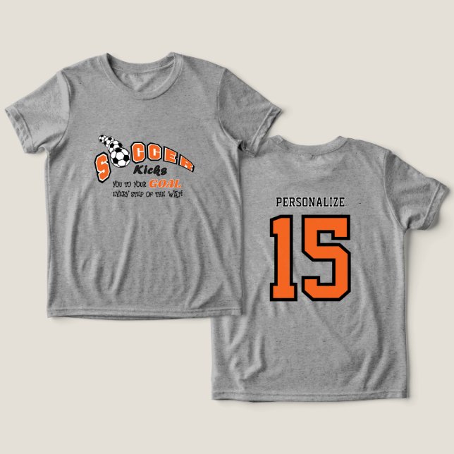 Camiseta Triblenda El fútbol te da una patada a tu objetivo - Naranja (Diseño Anverso y Reverso)