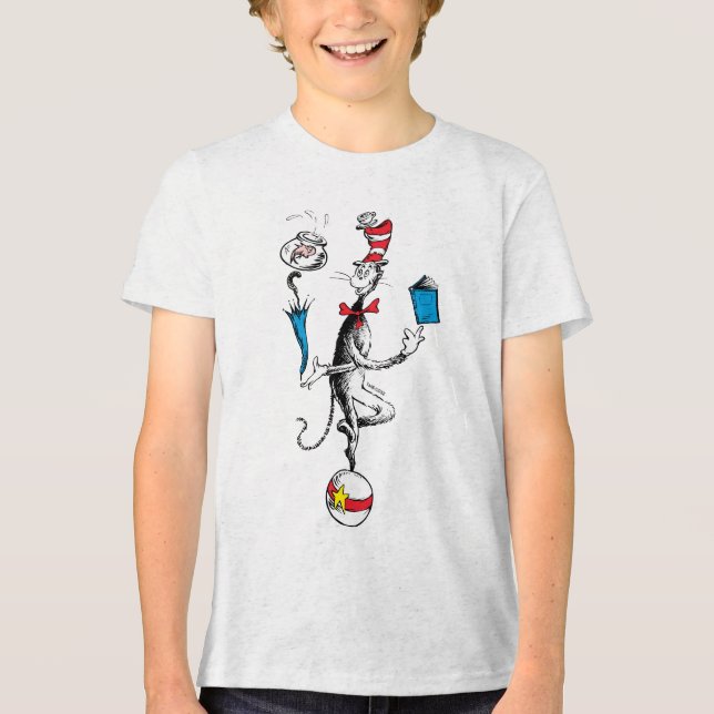 Camiseta Triblenda El gato en el acto de equilibrar Gorras (Anverso)