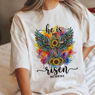 Camiseta Triblenda Él ha Resucitado Cruz Con Girasoles Acuarela