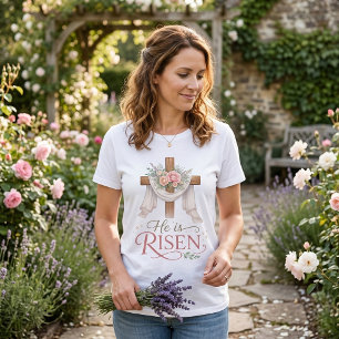 Camiseta Triblenda Él ha Resucitado Cruz Floral