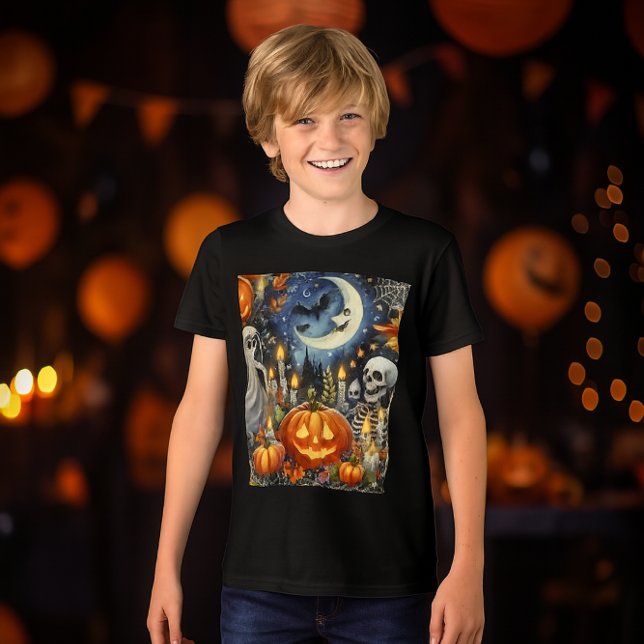 Camiseta Triblenda El negro de los Halloween con fantasía (Creepy Halloween artwork on black, coolest look for boys)