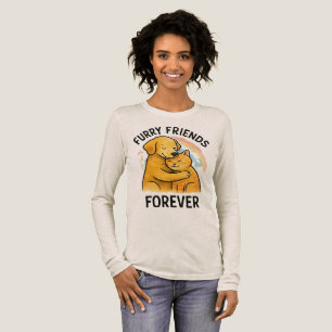 Camiseta Triblenda El perro abrazando al gato arte de arcoiris pastel