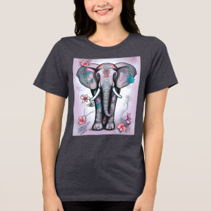 Camiseta Triblenda Elefante gris indio adornado con flores