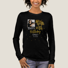 Camiseta Triblenda Elegant 60th Birthday Gold Foliage Photo Party