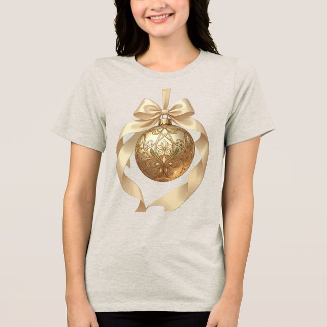 Camiseta Triblenda Elegant Christmas Ornament Beige and Brown (Anverso)