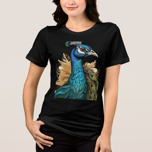 Camiseta Triblenda Elegant Peacock Close-Up – Women’s Artistic Tee (Anverso)