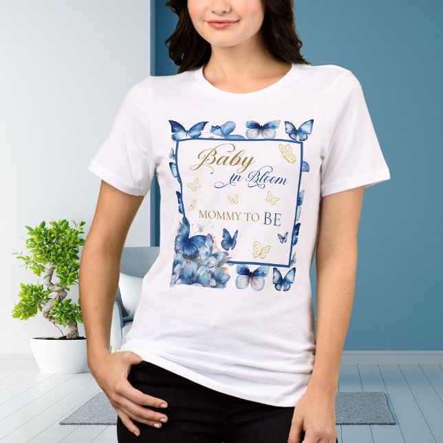 Camiseta Triblenda Elegante bebé mariposa azul blanco en mamá en flor (Subido por el creador)