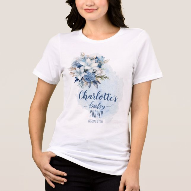 Camiseta Triblenda Elegante Blue Winter Floral Boy Baby Shower (Anverso)