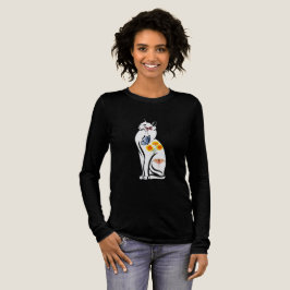 Camiseta Triblenda Elegante contorno de gato con mariposas y flor