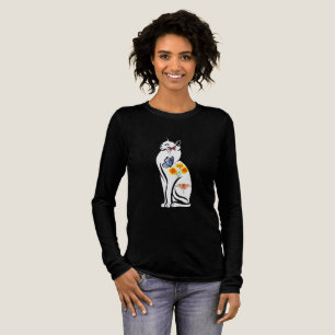 Camiseta Triblenda Elegante contorno de gato con mariposas y flor